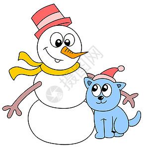 一个雪人和一只宠物猫是朋友背景图片