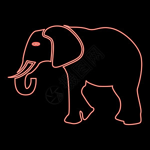 霓虹大象红色矢量插图平面样式图像高清图片