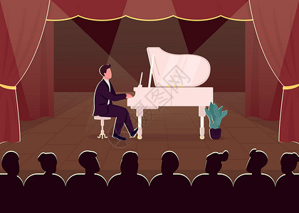 小钢琴现场钢琴音乐会平面彩色矢量图制作图案设计图片