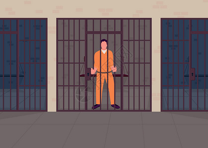 被捕罪犯在监狱平面颜色矢量它制作图案插画