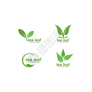 茶叶商标它制作图案茶叶标志矢量图标标签绿色瑜伽店铺食物插图健康商业植物薄荷插画