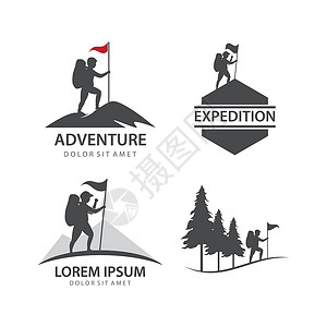 徒步道攀爬者远足者探索冒险运动岩石背包旅行远足登山者登山插画