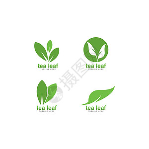 茶叶商标它制作图案茶叶标志矢量图标叶子健康标签绿色薄荷草本食物艺术植物店铺插画