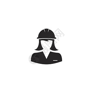 工匠标志女建筑工人标志矢量图标模板安全头盔挖掘机男性锤子工匠工作帽子男人女士设计图片