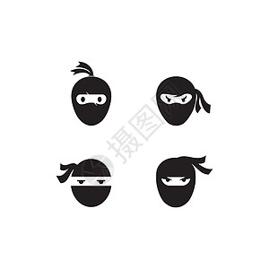 挡住脸的人忍者战士图标 它制作图案的简单黑色忍者头像标志文化行动刺客武士斗争标识男性男生卡通片插图插画