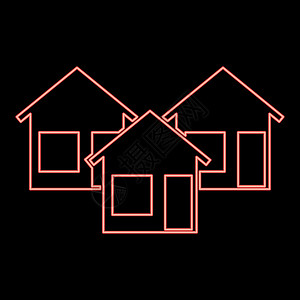 霓虹灯三房子红色矢量插图平面样式 imag背景图片