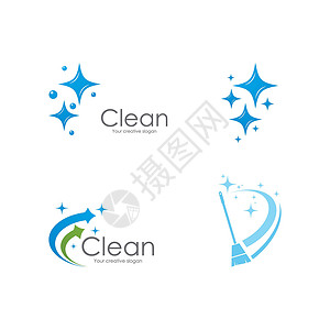 清洁标志和符号星星商业窗户建筑插图标识工作住宅清洁工标签背景图片