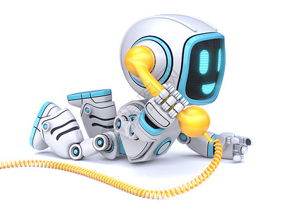 黄色机器人可爱的蓝色机器人手持黄色电话耳机 3背景