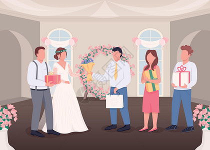 新娘礼物新娘和新郎的礼物平面颜色矢量它制作图案插画