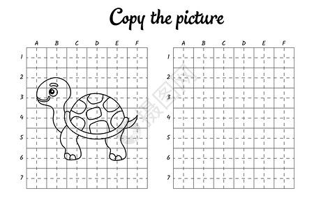 小网格画素材复制图片 按网格绘制 为孩子们涂色书页 手写练习绘画技能训练 教育开发可打印工作表 活动页面 可爱的卡通矢量图幼儿园动物插图卡通插画