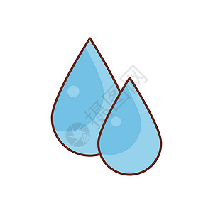 凹形水滴卡通下降环境雨滴水滴插图自然生态液体白色蓝色背景