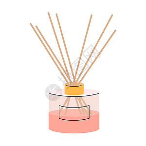 带竹条的香气扩散器 用于白色背景 粉红色粉末 colorico 中的矢量插图插画