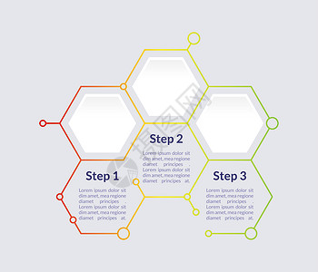 六边形图Colourufl 信息图表设计模板 信息导航 带有空白复制空间的抽象矢量信息图 具有 3 个步骤序列的教学图形 可视化数据呈现插画