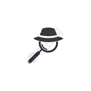 夏洛克带有放大镜徽标矢量图标它制作图案的侦探帽白色代理人戏服侦探检测工作警察太阳镜犯罪卡通片插画