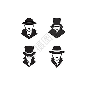 它制作图案侦探标志矢量图标代理人卡通片检查员黑色商业间谍帽子警察犯罪秘密插画
