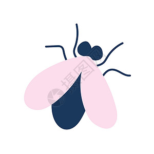 蓝金龟甲虫在白色背景上以平面样式飞行 矢量简单插画