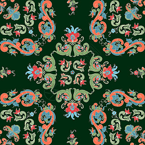 Rosemaling 矢量模式 8艺术打印插图叶子织物绘画装饰玫瑰花图案风格背景图片