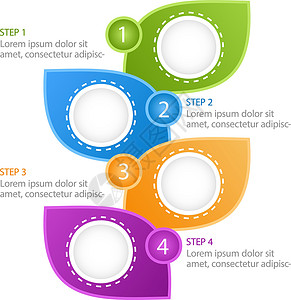 信息性的五颜六色的叶子图表图表设计模板 可持续发展的行业 带有空白复制空间的抽象矢量信息图 具有 4 个步骤序列的教学图形 可视化数据呈插画