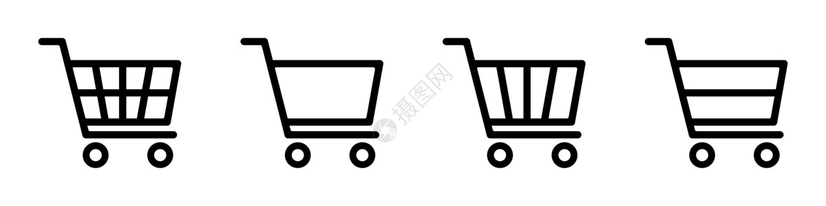 电子卖场购物车图标符号集简单设计插画