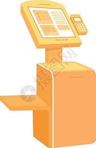 自助贩卖机橙色自助服务亭平面颜色矢量对象设计图片