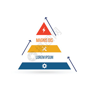 金字塔形状流程三角形信息图表元素 带有 3 个步骤的平面图表图表方案和带有额外图标的箭头选项零件流程 在白色背景上隔离的矢量图设计图片