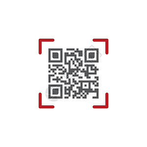 二维码扫描红色扫描框架中 QR 码的矢量插图 在白色背景上隔离的矢量图读者产品店铺标签展示矩阵二维码激光鉴别技术插画