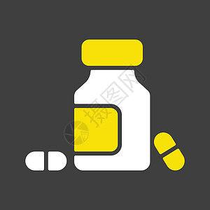 黑色药丸药瓶和药丸矢量图标 医生插图黑色瓶子疾病药品处方药物药片抗生素止痛药插画