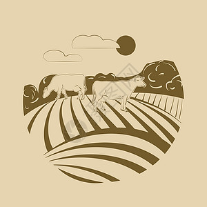 国家地理标志产品奶牛场的标志插画