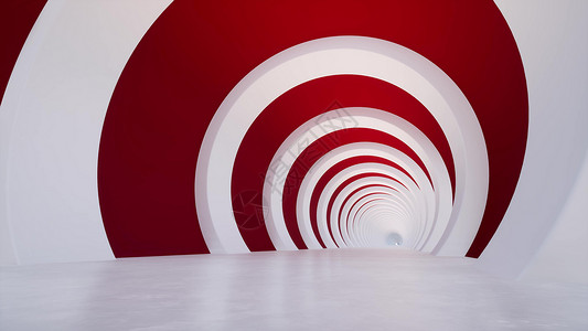 极简科技3d红色红色白色圆形走廊未来主义概念网络空间现代建筑建筑未来科技隧道3d rende背景