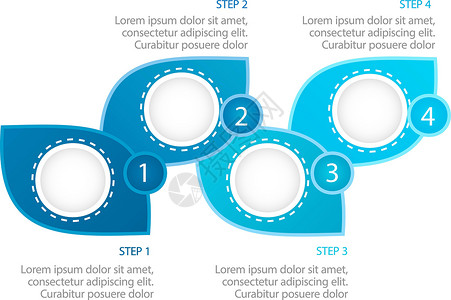 叶问4可持续发展产业信息图表蓝叶图表设计模板 带有空白复制空间的抽象矢量信息图 具有 4 个步骤序列的教学图形 可视化数据呈现设计图片