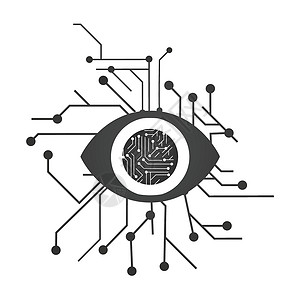 博眼球电气主板电路未来网络安全概念矢量插图在白色背景下隔离扫描器数据下载眼睛软件处理器火花工程激光数据库插画