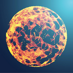 太阳神经丛低聚火火焰球体 未来能量圈名片红色技术建筑学蓝色宇宙活力圆圈粒子艺术插画