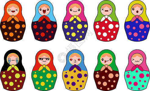 俄罗斯彩蛋矢量设置在红色和绿色的俄罗斯娃娃 矢量俄罗斯嵌套娃娃 头巾娃娃 剪贴画 矢量圣诞套娃 矢量图插画