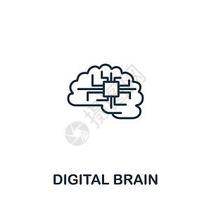 来自人工智能集合的数字大脑图标 用于模板网页设计和信息图表的简单线条数字大脑图标插画