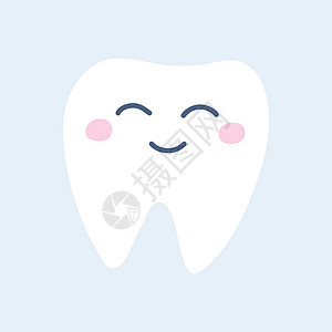 微笑牙齿蓝色背景上可爱微笑的健康白牙 平面 styleico 中的矢量图像插画