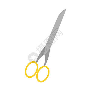 不锈钢剪刀在白色背景上的灰黄色剪刀 平面样式中的矢量图像插画
