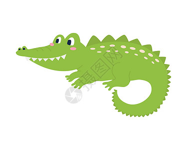鳄鱼照明白色背景上可爱有趣的绿色鳄鱼 平面样式的矢量图像 儿童海报装饰明信片服装和室内装饰插画