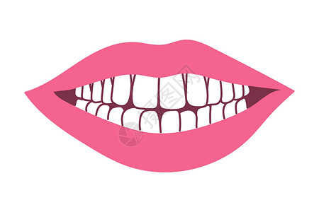 泡芙小姐笑容女人的笑容灿烂的嘴唇健康洁白的牙齿 白色背景上平面样式的矢量图像设计图片