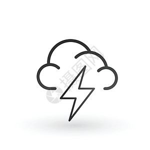雷雨天气图标网站或应用程序的云和闪电线性图标 在白色背景上孤立的矢量图设计图片