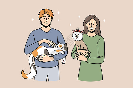 女人和猫享受动物和宠物的概念插画
