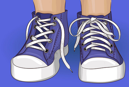 儿童旧鞋素材孩子们穿着蓝色运动鞋的腿手绘图设计图片