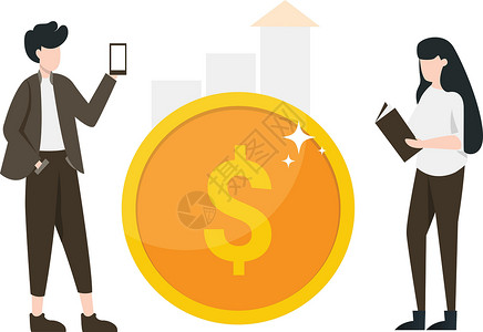 钱做的花做投资的男性和女性统计团队营销报告网站技术战略金融成功商业插画