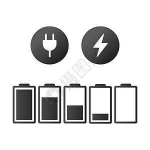 苹果手机充电界面电池充电指示器图标集 在白色背景上孤立的矢量图碱性容量充值电气团体累加器收藏力量燃料技术插画