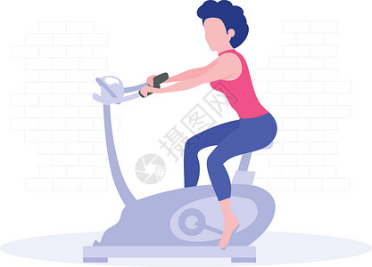 一个女孩在自行车机上锻炼背景图片