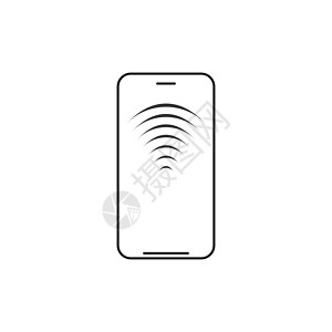 移动无线充电线图标 带无线电或 wifi 波的智能手机 在白色背景上孤立的矢量图技术上网海浪互联网细胞屏幕通讯器热点信号标识设计图片