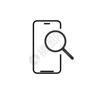 电话线性图标手机搜索大纲图标 用于移动概念和网页设计的线性风格标志 智能手机和放大镜简单的线条矢量图标 在白色背景上孤立的矢量图设计图片