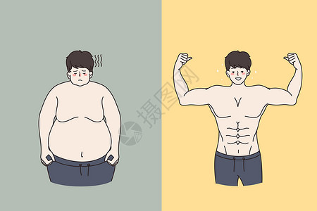 瘦骨嶙峋减肥前后的男人插画