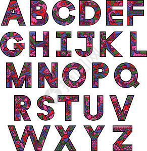 手绘图画字母表 五颜六色的字母剪影背景图片