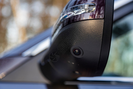 车辆监控现代汽车中的环绕凸轮监控系统系统 现代汽车的侧视后视镜 带圆形摄像头背景