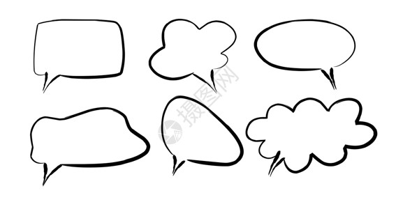语音交流texthand 绘制的语音气泡的卡通框架涂鸦社会线条贴纸思考讨论漫画气球草图流行插画